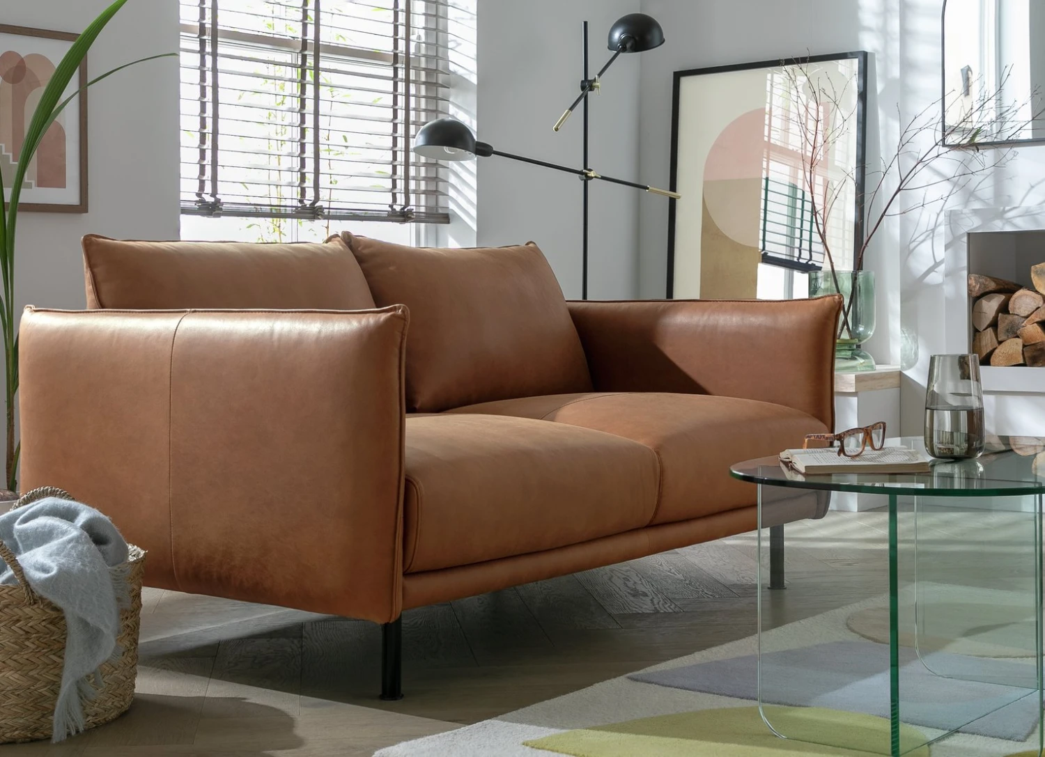 Habitat Moore Leather 2 Seater Sofa - Tan 2 Habitat Moore Leather 2 Seater Sofa - Tan - Image 2