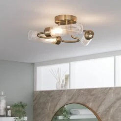 Habitat Ribbed Metal 3 Light Bathroom Ceiling Light - Gold