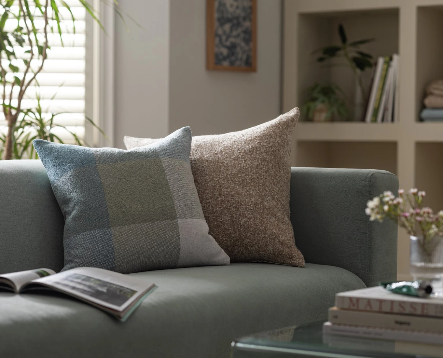 Habitat Gingham Check Cushion - Sage Green - 43x43cm 2 Habitat Gingham Check Cushion - Sage Green - 43x43cm - Image 2