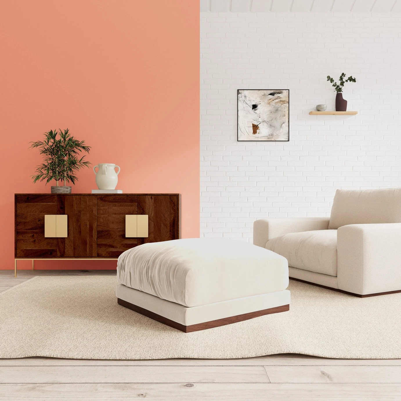 Swoon Denver Velvet Ottoman Footstool - Taupe 2 Swoon Denver Velvet Ottoman Footstool - Taupe - Image 2