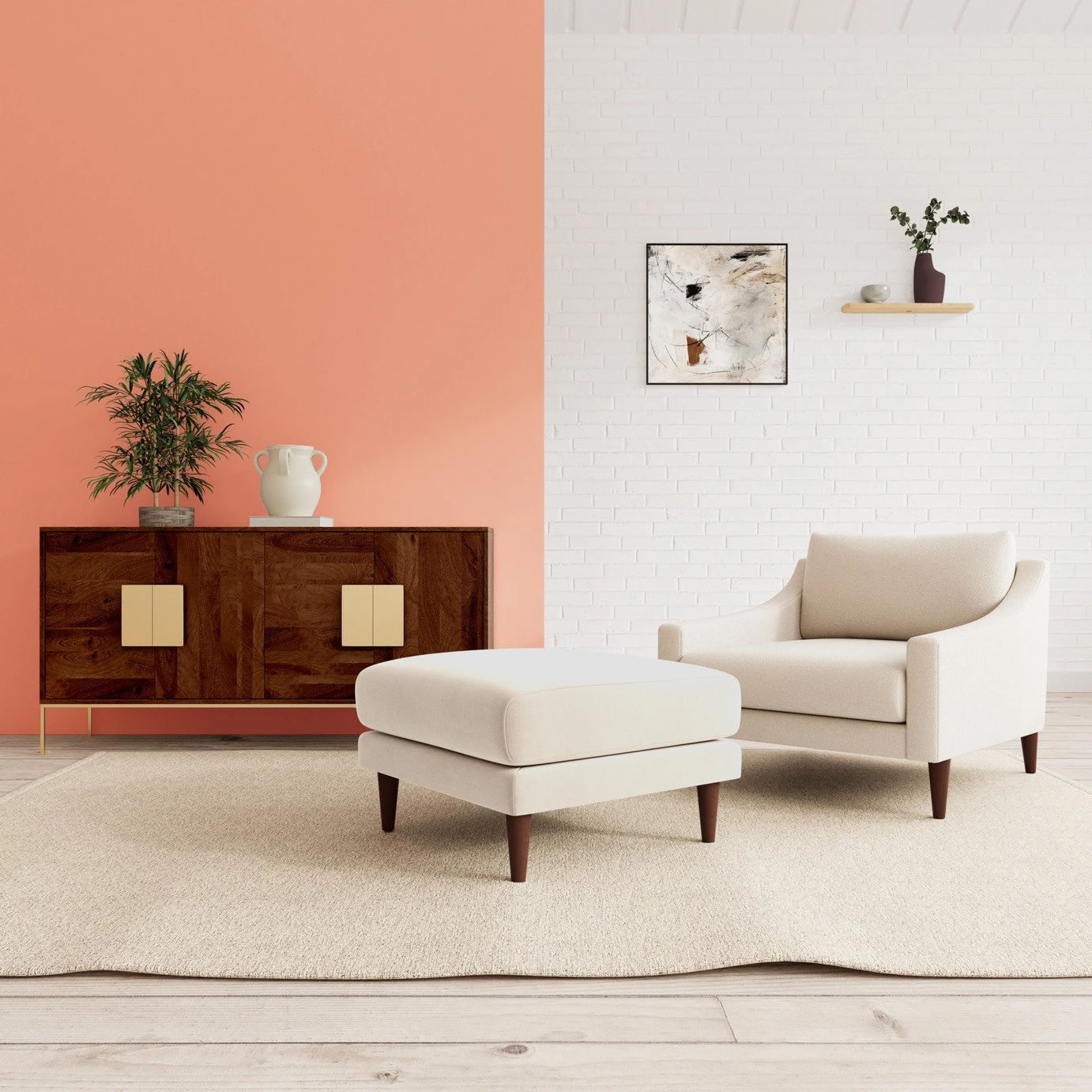 Swoon Turin Velvet Ottoman Footstool - Taupe 2 Swoon Turin Velvet Ottoman Footstool - Taupe - Image 2