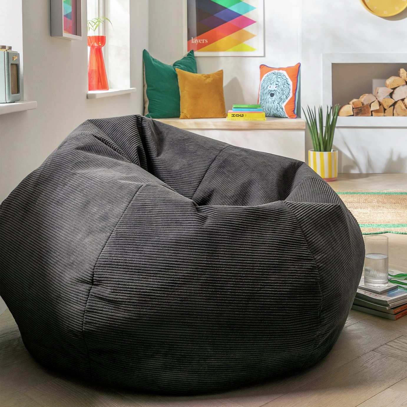 Kaikoo Aryton Cord Beanbag - Grey 2 Kaikoo Aryton Cord Beanbag - Grey - Image 2