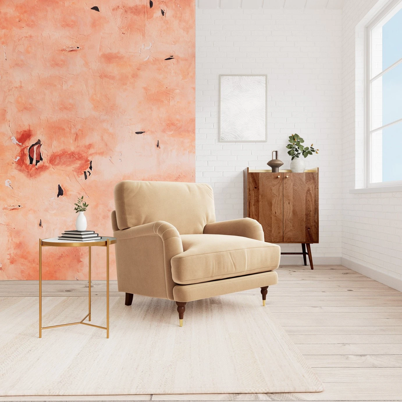 Swoon Charlbury Velvet Armchair - Biscuit 2 Swoon Charlbury Velvet Armchair - Biscuit - Image 2