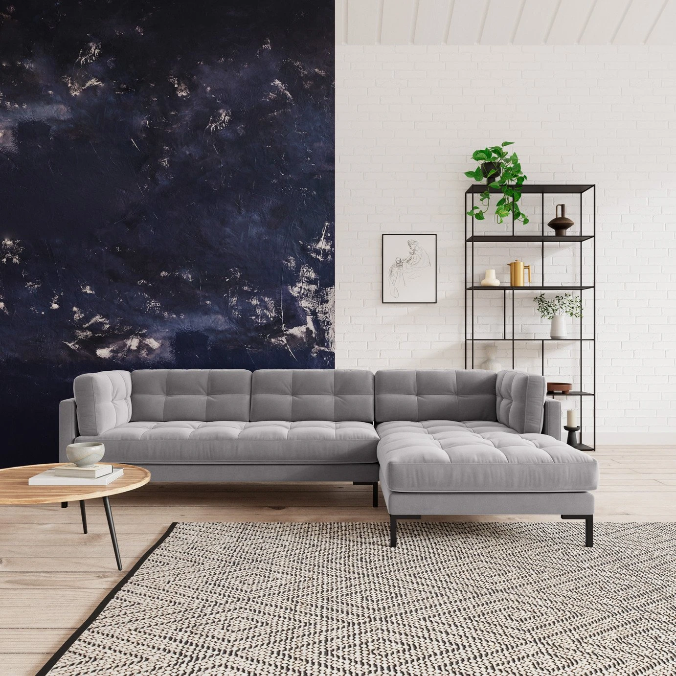 Swoon Landau Velvet Right Hand Corner Sofa - Silver Grey 2 Swoon Landau Velvet Right Hand Corner Sofa - Silver Grey - Image 2