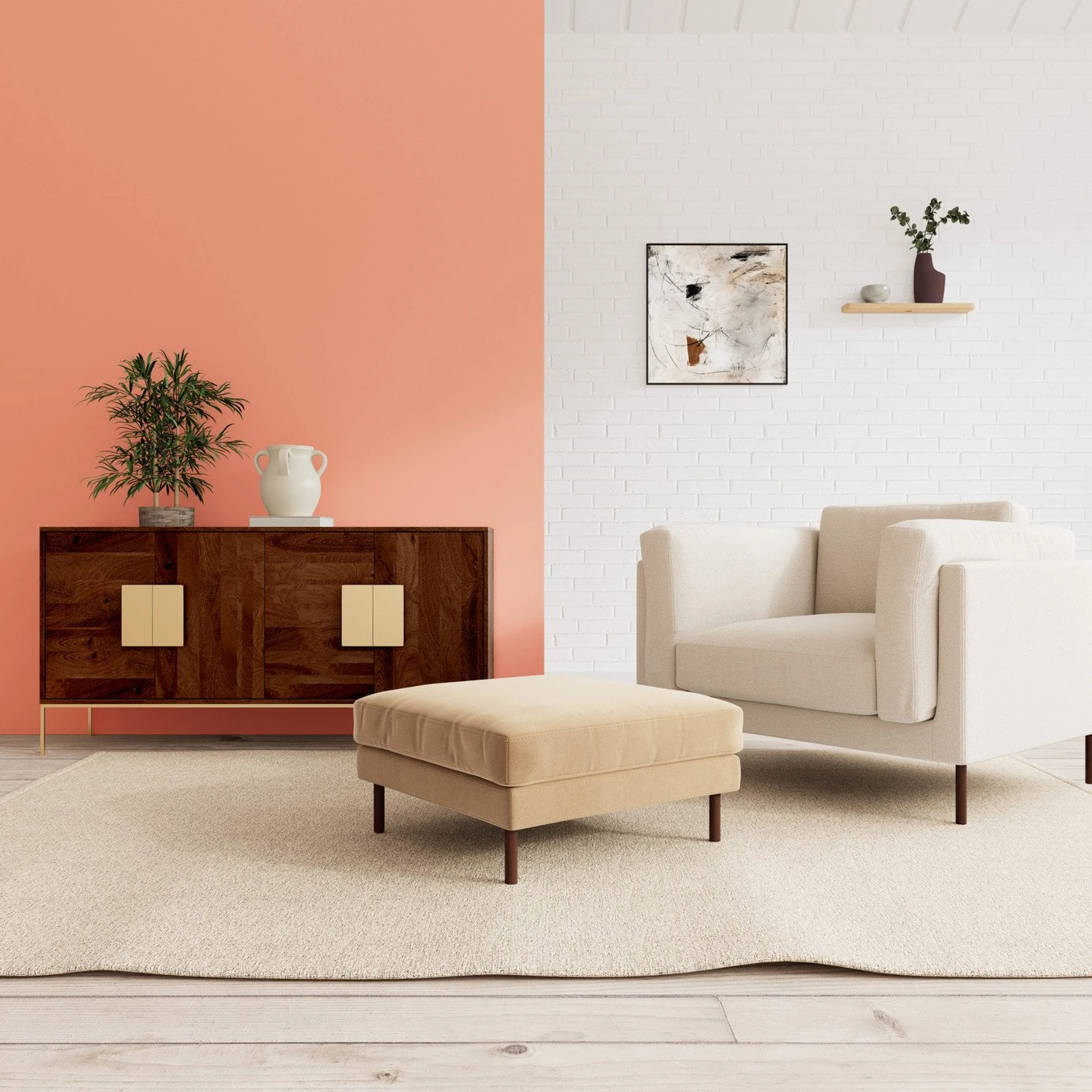 Swoon Munich Velvet Ottoman Footstool - Biscuit 2 Swoon Munich Velvet Ottoman Footstool - Biscuit - Image 2