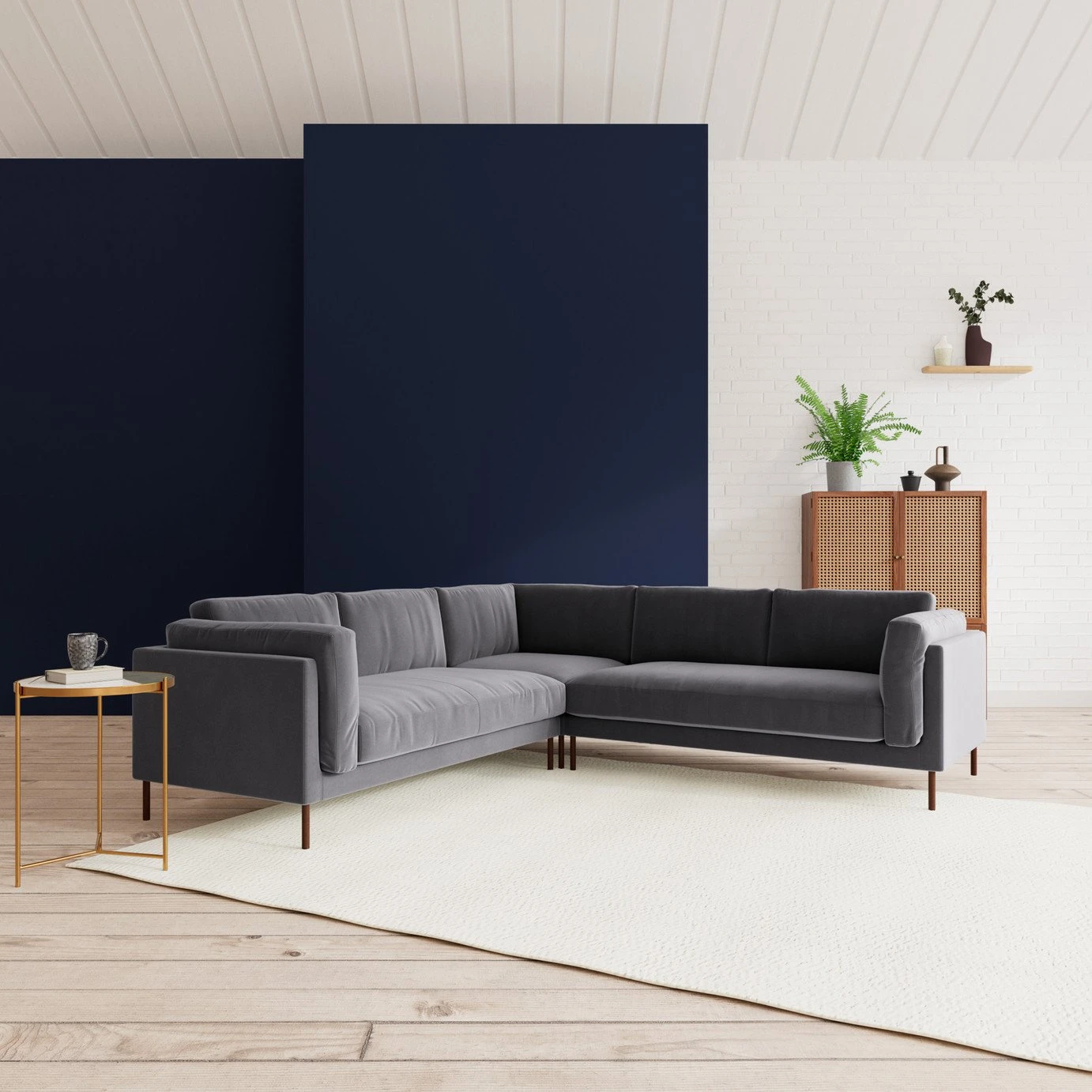 Swoon Munich Velvet 5 Seater Corner Sofa - Granite Grey 2 Swoon Munich Velvet 5 Seater Corner Sofa - Granite Grey - Image 2