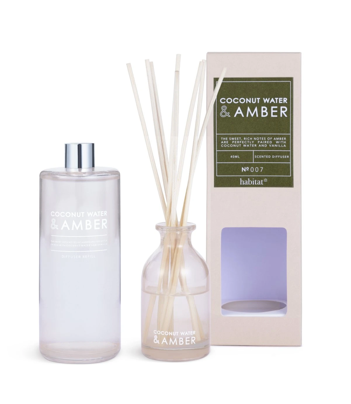 Habitat 90ml Diffuser & 180ml Refill - Coconut Water & Amber 1 Habitat 90ml Diffuser & 180ml Refill - Coconut Water & Amber