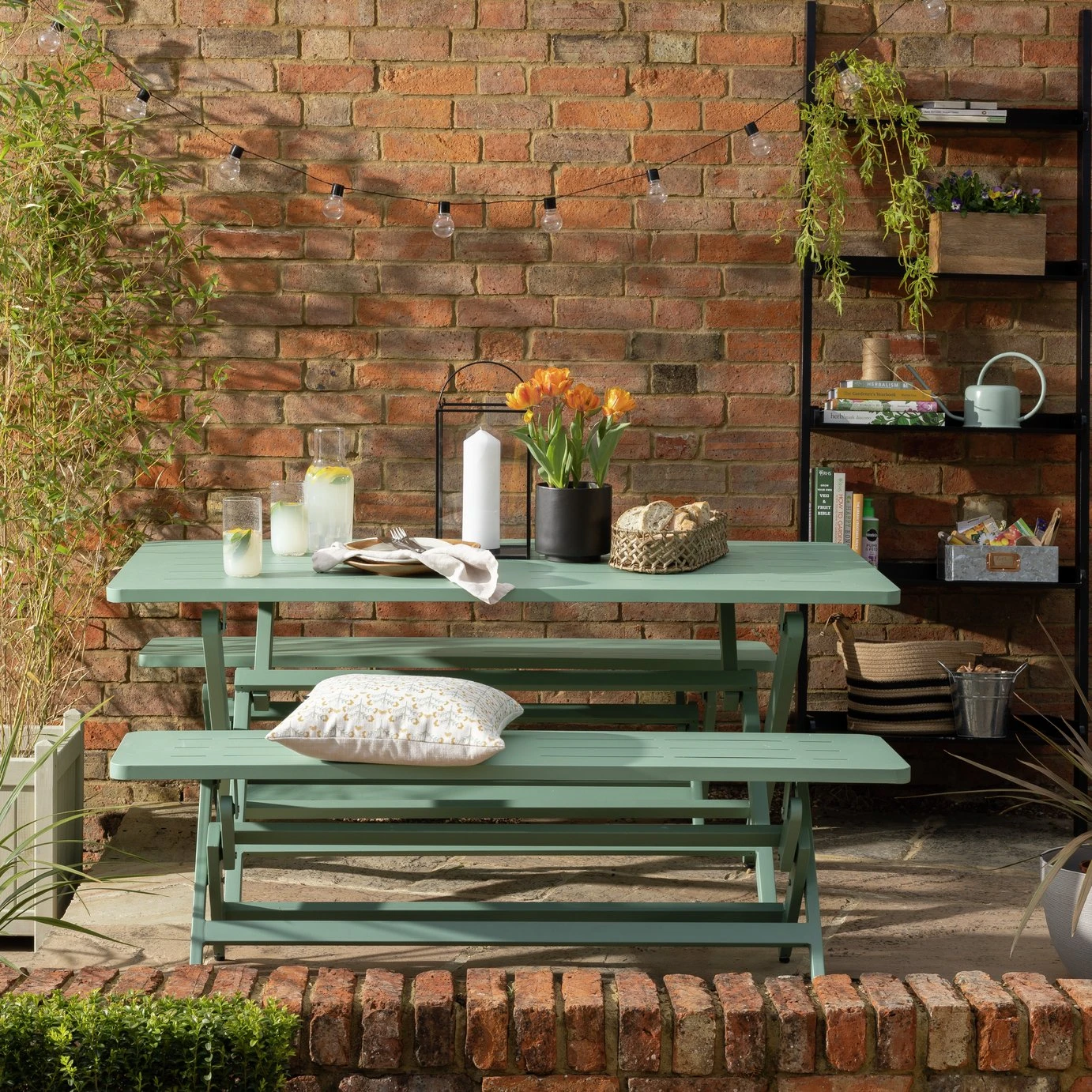 Habitat Folding 4 Seater Steel Dining Set - Green 1 Habitat Folding 4 Seater Steel Dining Set - Green