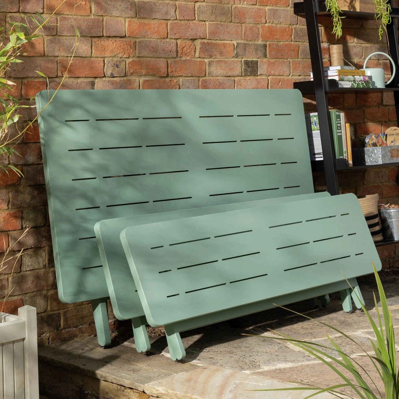 Habitat Folding 4 Seater Steel Dining Set - Green 9 Habitat Folding 4 Seater Steel Dining Set - Green - Image 9