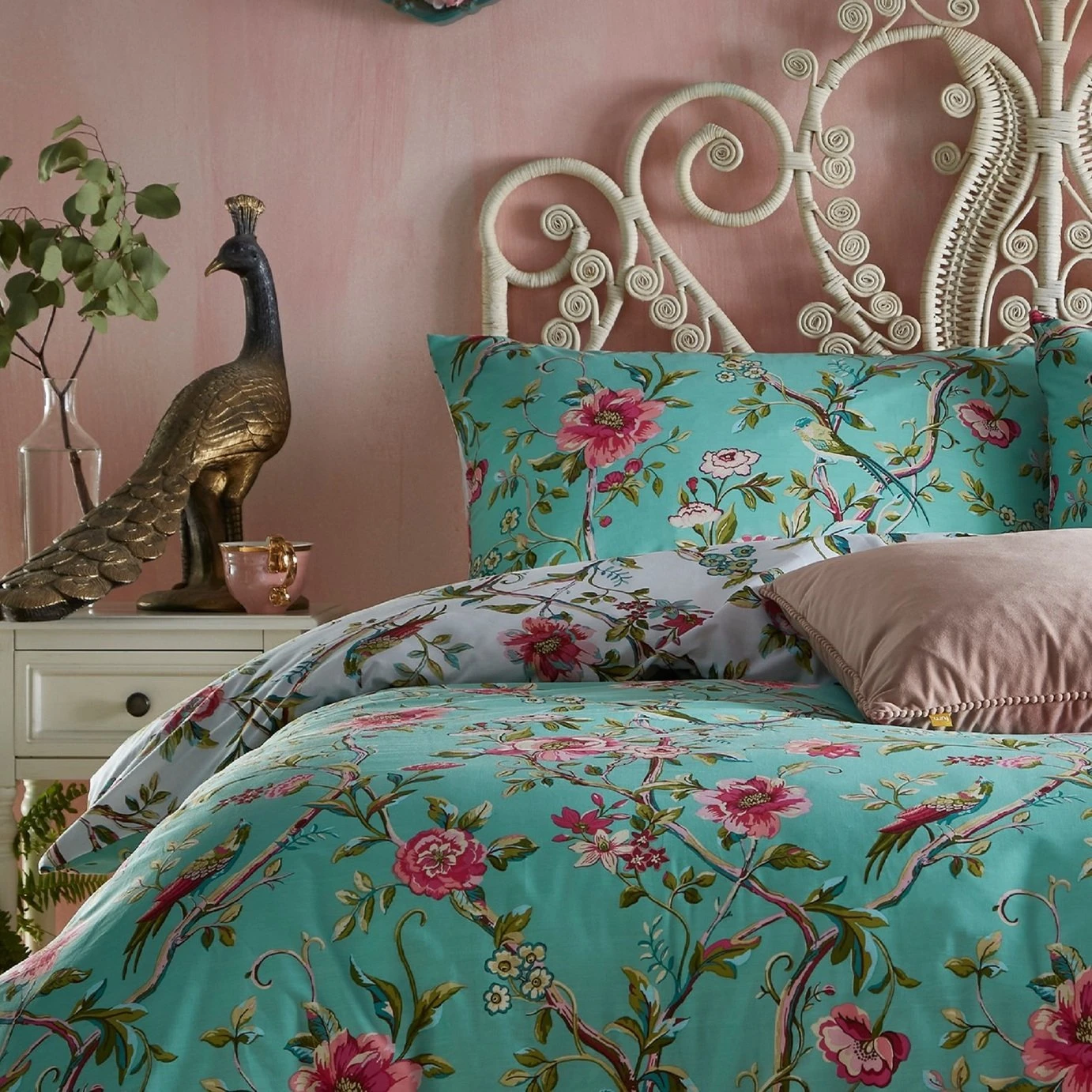 Furn Vintage Chinoiserie Floral Green Bedding Set - Single 1 Furn Vintage Chinoiserie Floral Green Bedding Set - Single