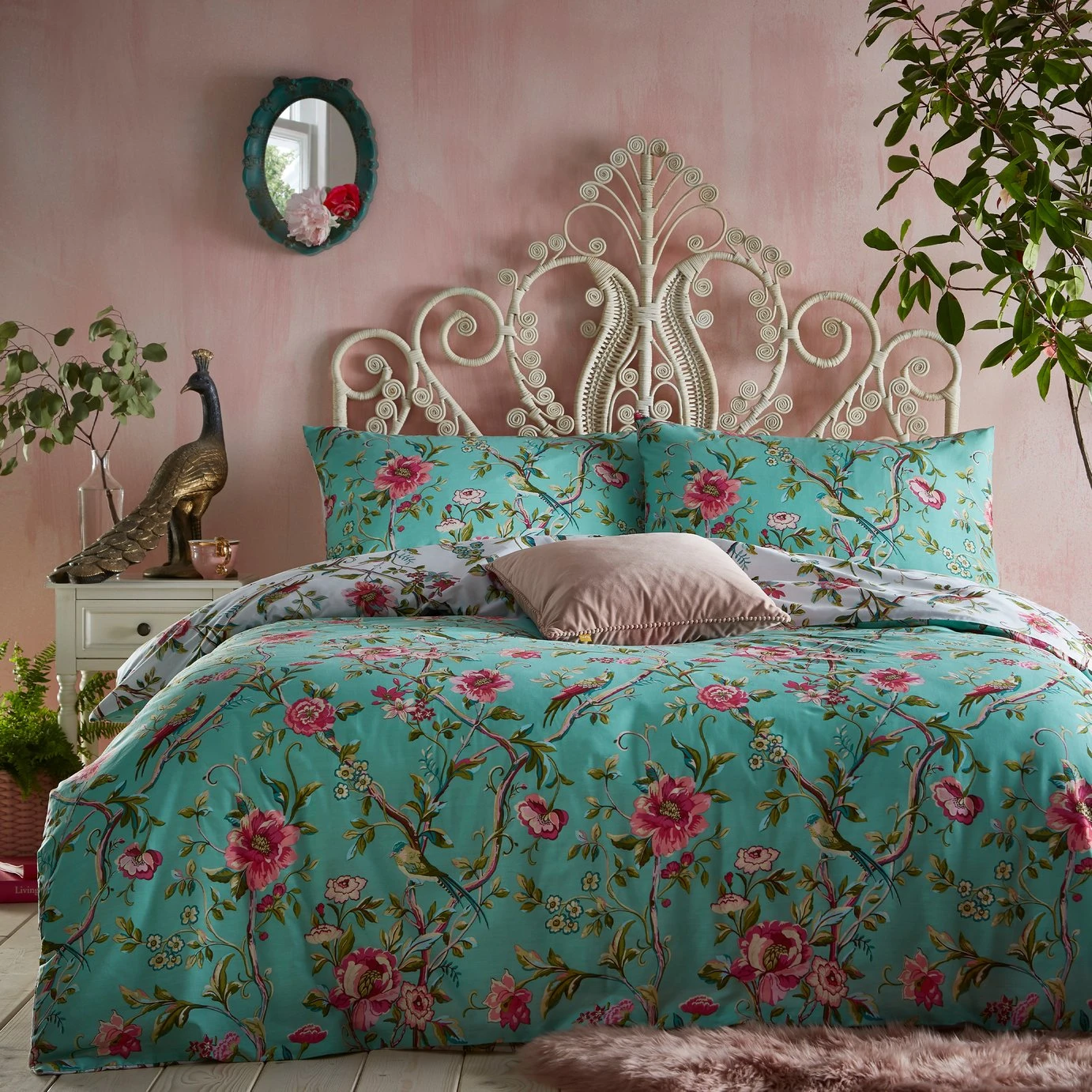 Furn Vintage Chinoiserie Floral Green Bedding Set - Single 4 Furn Vintage Chinoiserie Floral Green Bedding Set - Single - Image 4