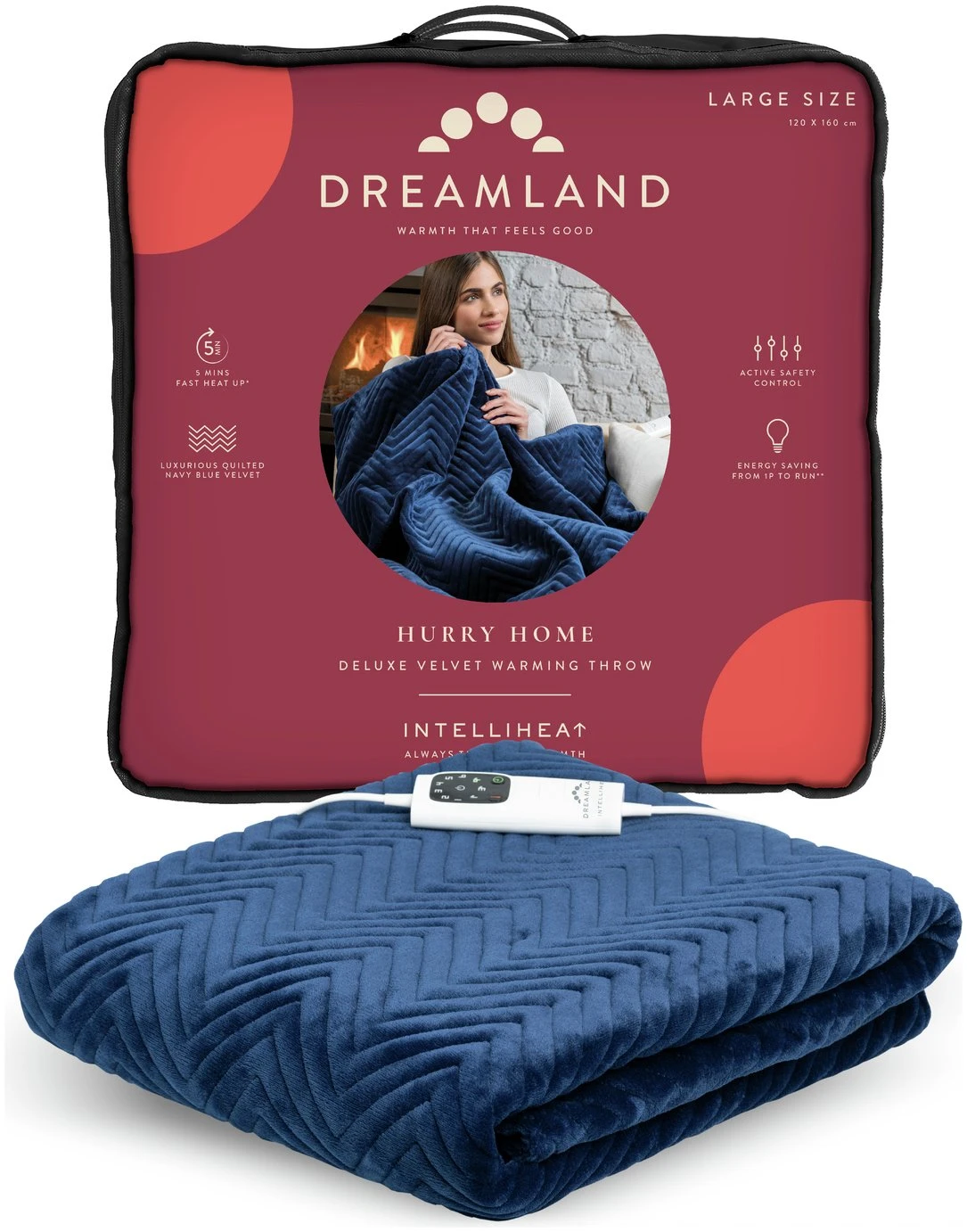 Dreamland Deluxe Velvet Royal Blue Heated Throw - Large 8 Dreamland Deluxe Velvet Royal Blue Heated Throw - Large - Image 8