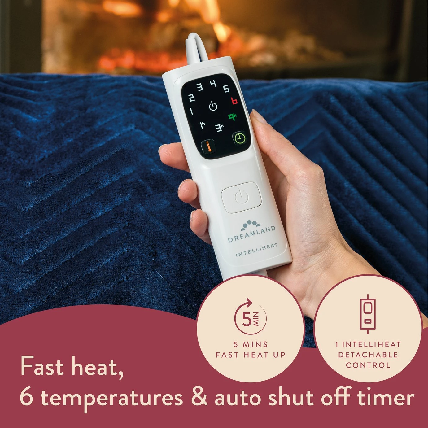 Dreamland Deluxe Velvet Royal Blue Heated Throw - Large 4 Dreamland Deluxe Velvet Royal Blue Heated Throw - Large - Image 4