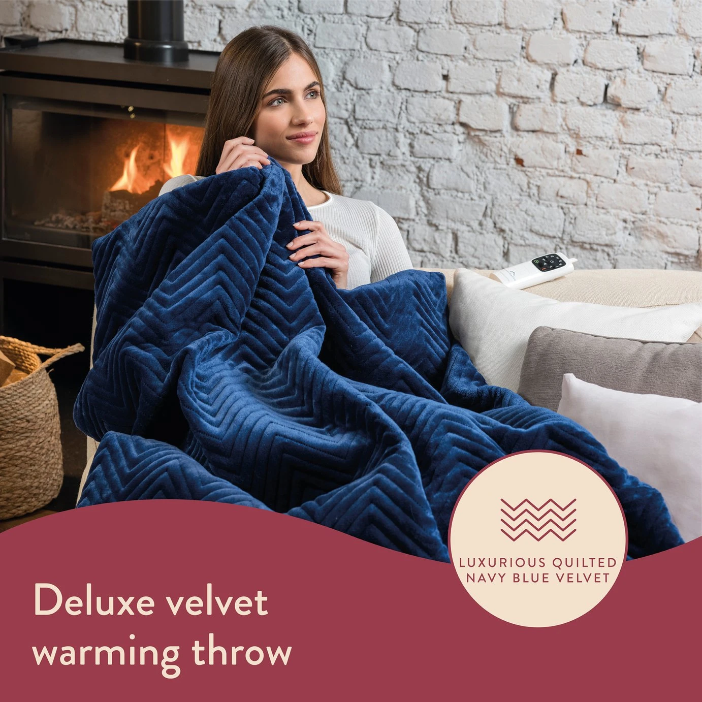 Dreamland Deluxe Velvet Royal Blue Heated Throw - Large 2 Dreamland Deluxe Velvet Royal Blue Heated Throw - Large - Image 2