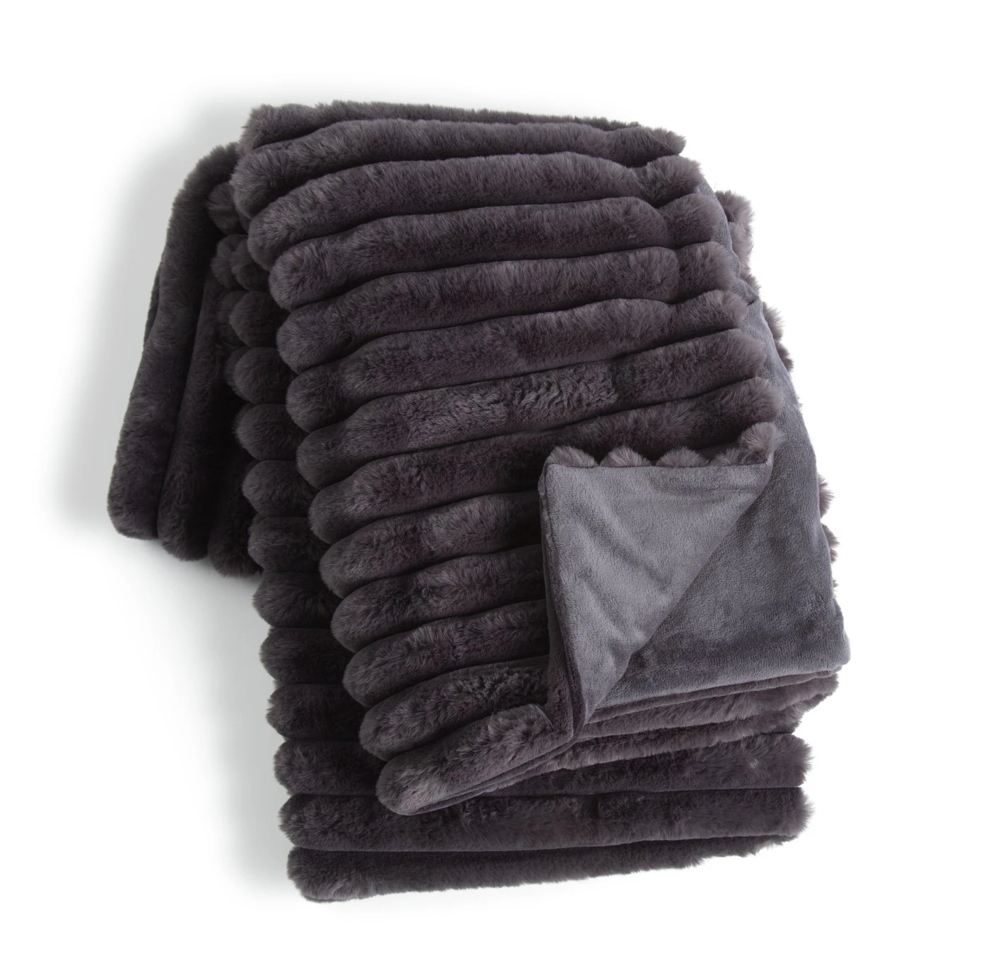 Habitat Ribbed Faux Fur Throw - Charcoal - 125X150cm 1 Habitat Ribbed Faux Fur Throw - Charcoal - 125X150cm
