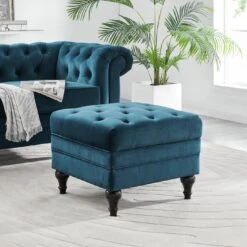 Habitat Chesterfield Velvet Storage Footstool - Blue -Home Furnishing Store 3369683 R Z004A