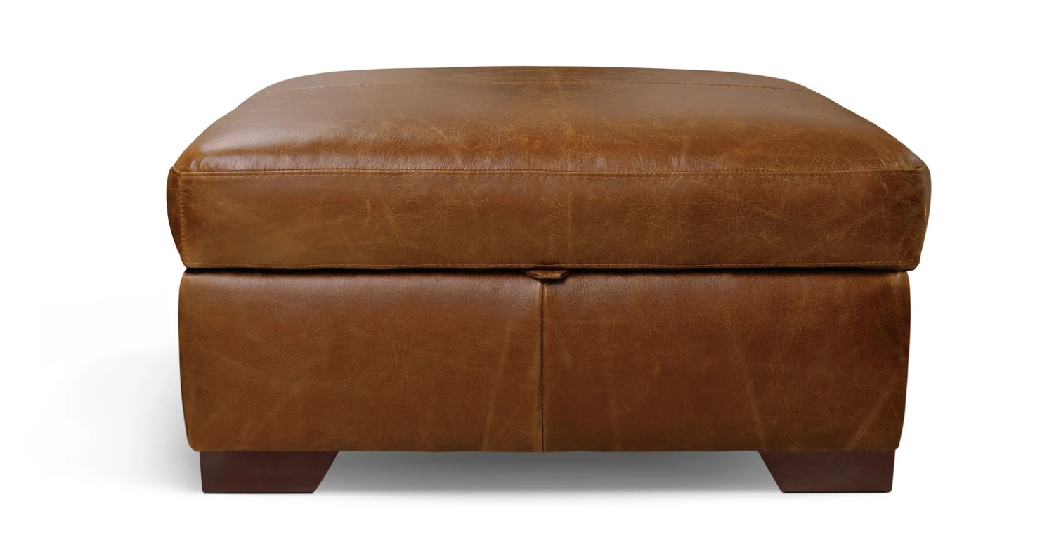 Habitat Eton Leather Storage Ottoman Footstool - Tan 2 Habitat Eton Leather Storage Ottoman Footstool - Tan - Image 2
