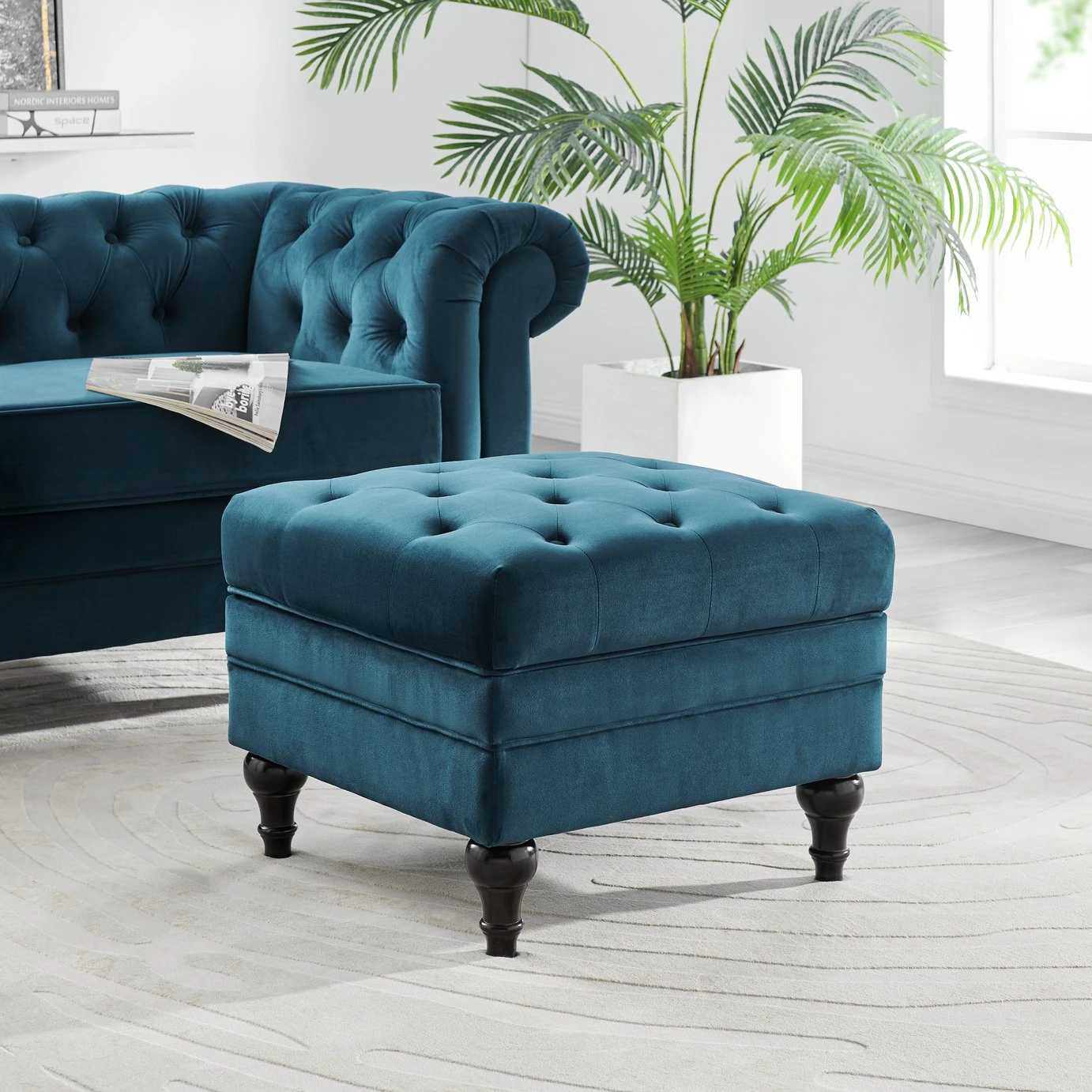 Habitat Chesterfield Velvet Storage Footstool - Light Grey 2 Habitat Chesterfield Velvet Storage Footstool - Light Grey - Image 2