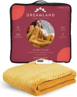 Dreamland Deluxe Velvet Mustard Heated Throw - Large -Home Furnishing Store 4844994 R Z008A