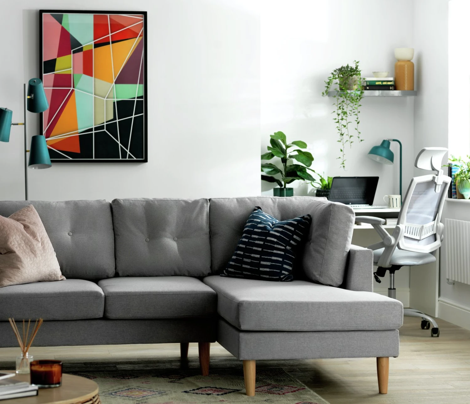 Habitat Joshua Fabric Corner Chaise Sofa - Light Grey 2 Habitat Joshua Fabric Corner Chaise Sofa - Light Grey - Image 2