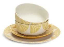 Habitat Block Print 12 Piece Stoneware Dinner Set - Yellow -Home Furnishing Store 7040575 R Z002A