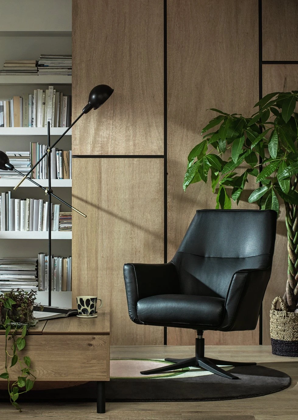 Habitat Rhett Faux Leather Swivel Chair - Black 2 Habitat Rhett Faux Leather Swivel Chair - Black - Image 2