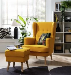 Habitat Callie Fabric Wingback Chair - Mustard -Home Furnishing Store 8887562 R Z002C