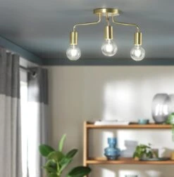 Habitat Rayner Steel 3 Light LED Flush Ceiling Light - Brass