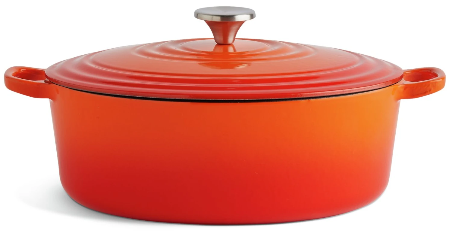 Habitat 4.7 Litre Cast Iron Oval Casserole Dish - Orange 1 Habitat 4.7 Litre Cast Iron Oval Casserole Dish - Orange