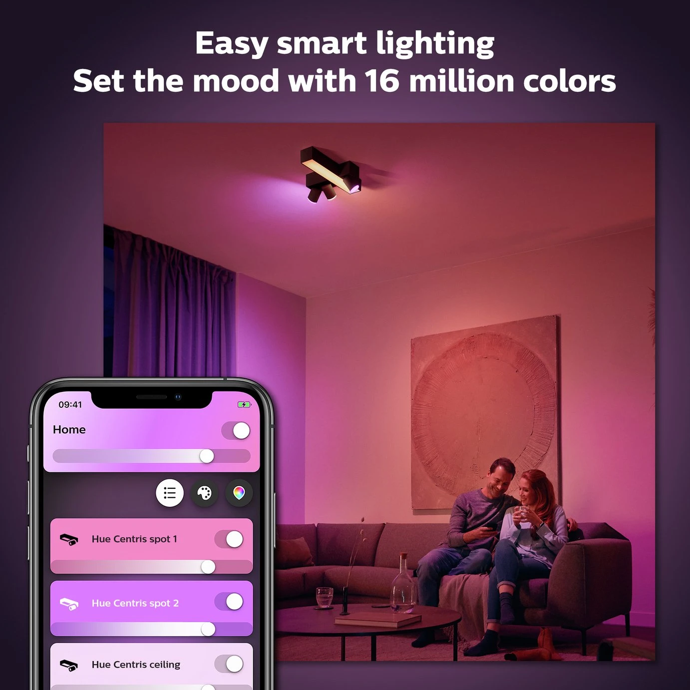 Philips Hue Centris 3 Light Flush To Ceiling Light - Black 4 Philips Hue Centris 3 Light Flush To Ceiling Light - Black - Image 4
