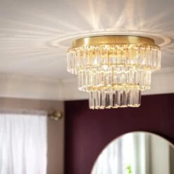 Habitat Presley Glass 3 Tier Flush To Ceiling Light - Brass