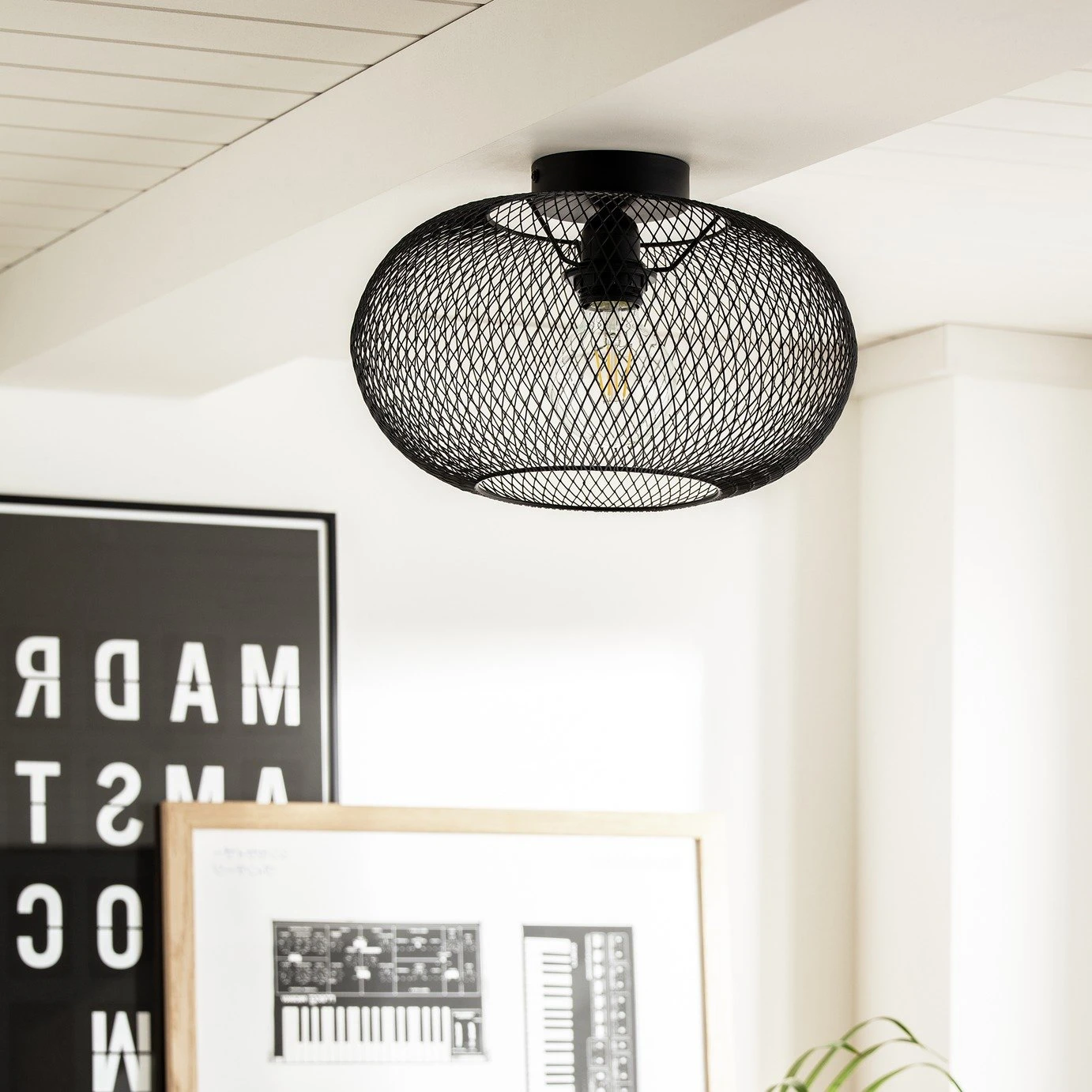 Habitat Tumba Mesh Flush To Ceiling Light - Black 1 Habitat Tumba Mesh Flush To Ceiling Light - Black