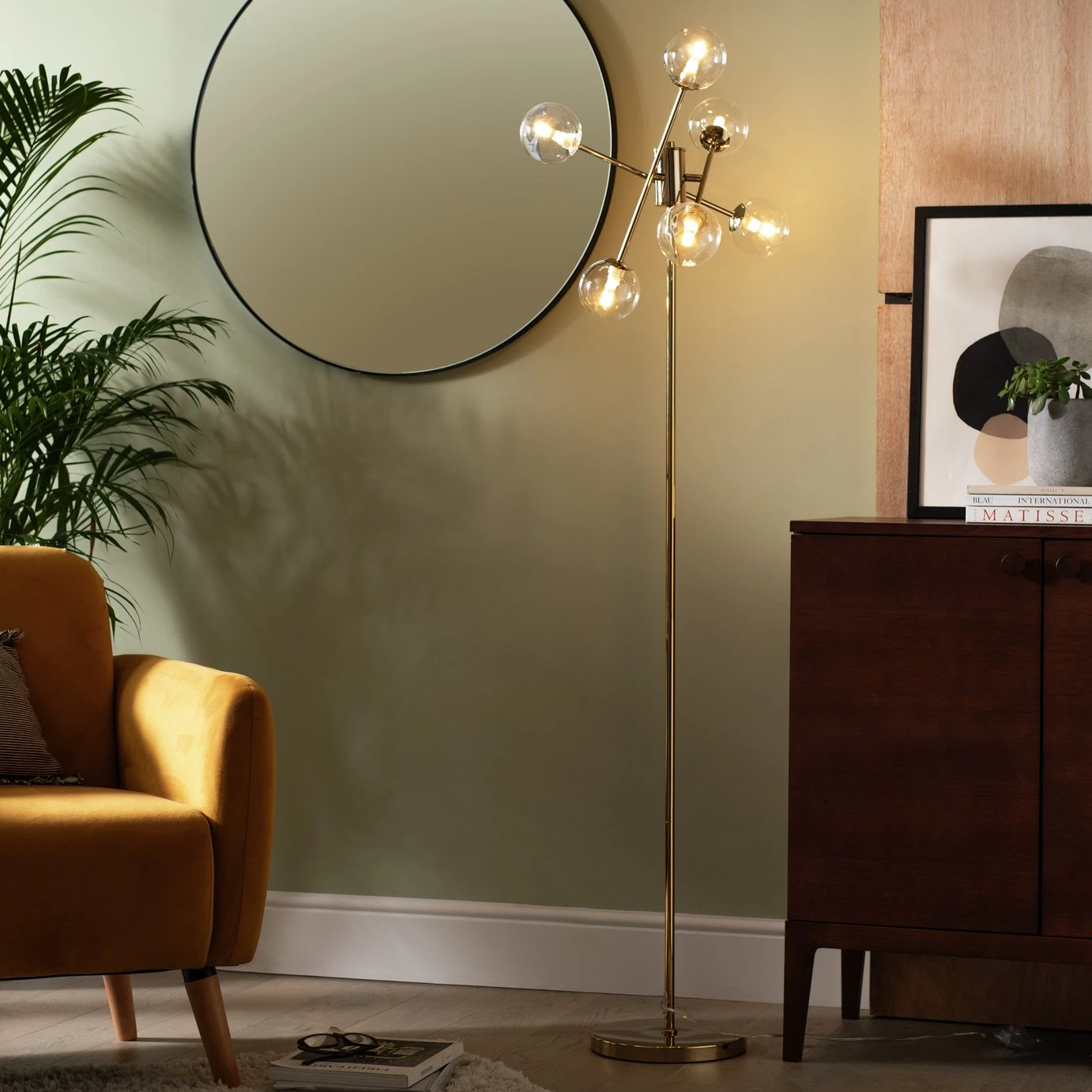 Habitat Glam 6 Light Glass Floor Lamp – Gold 6 Habitat Glam 6 Light Glass Floor Lamp – Gold - Image 6