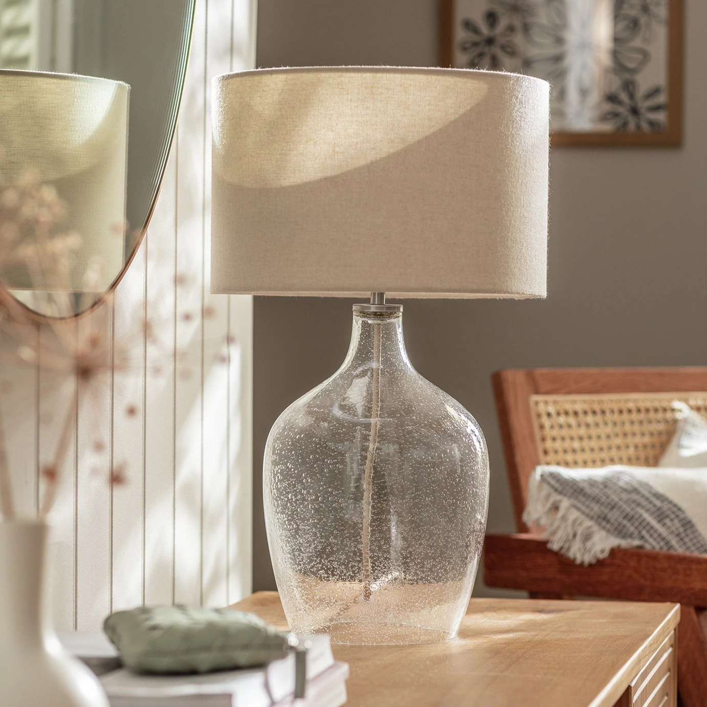 Habitat Abas Glass Table Lamp - Clear & Cream 1 Habitat Abas Glass Table Lamp - Clear & Cream