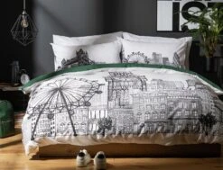 Habitat London Skyline Print Black &White Bedding Set-Single -Home Furnishing Store 9511026 R Z005A
