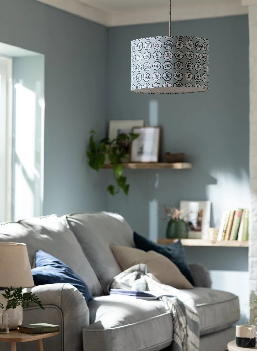 Habitat Country Floral Printed 30cm Drum Shade - Grey 7 Habitat Country Floral Printed 30cm Drum Shade - Grey - Image 7