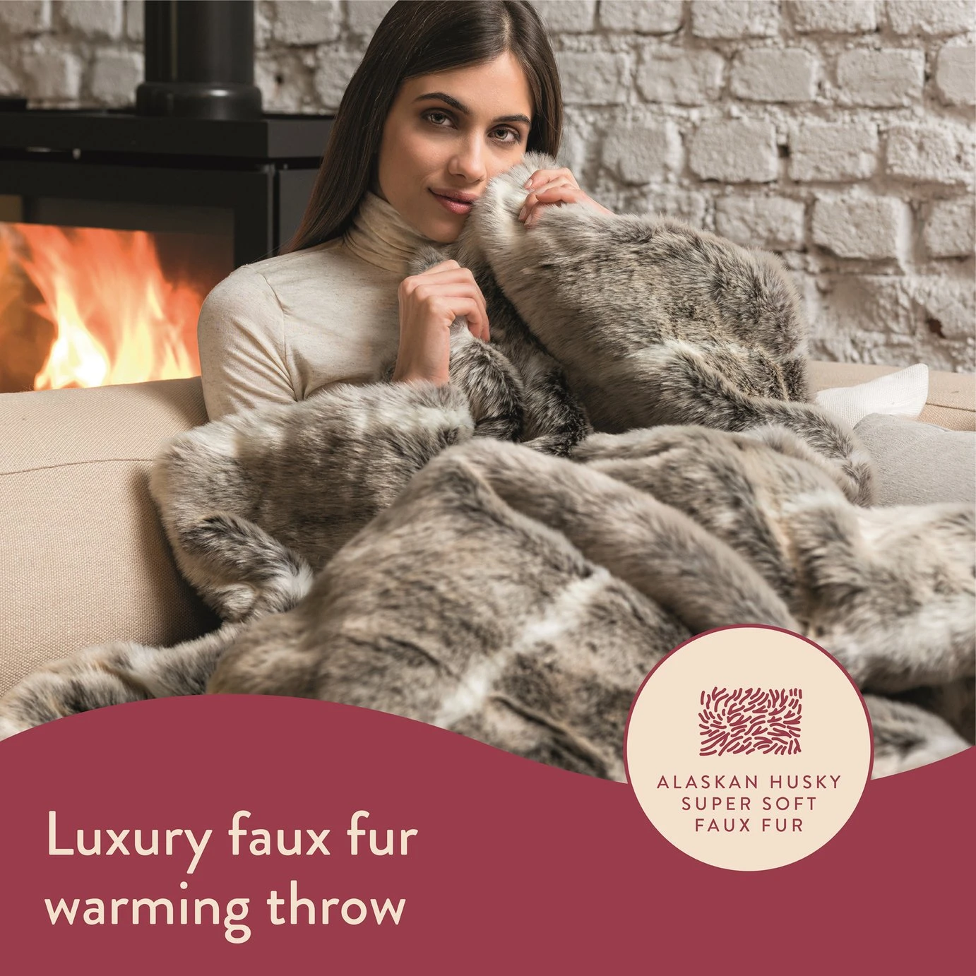 Dreamland Luxury Faux Fur Husky Heated Throw - Large 2 Dreamland Luxury Faux Fur Husky Heated Throw - Large - Image 2
