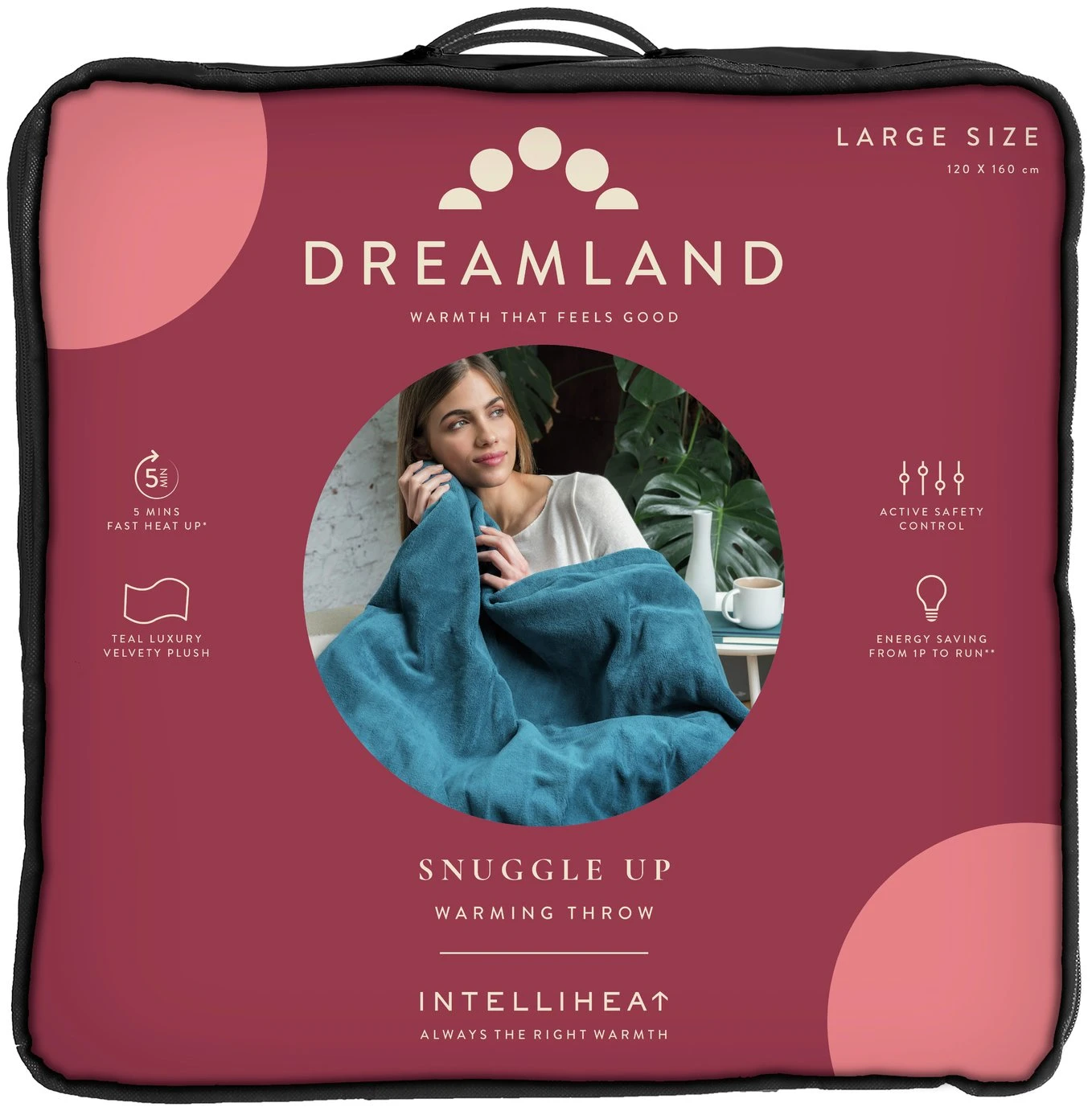 Dreamland Snuggle Up Teal Heated Throw - Large 1 Dreamland Snuggle Up Teal Heated Throw - Large