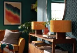 Habitat Corduroy Touch Table Lamp - Mustard & Walnut -Home Furnishing Store 9582275 R Z002C