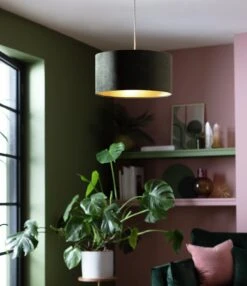 Habitat Gaia Velvet & Foil 40cm Drum Shade - Chive -Home Furnishing Store 9602564 R Z002C