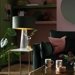 Habitat Gaia Velvet & Foil 40cm Drum Shade - Chive -Home Furnishing Store 9602564 R Z003C