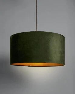 Habitat Gaia Velvet & Foil 40cm Drum Shade - Chive -Home Furnishing Store 9602564 R Z004C