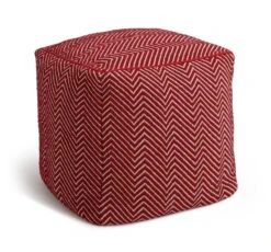 Kaikoo Durrie Cotton Footstool - Red & White -Home Furnishing Store 9604139 R Z002A