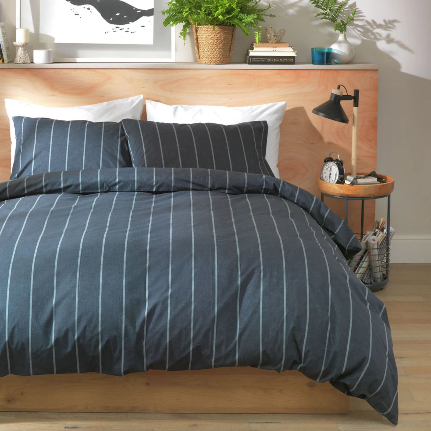 Habitat Cotton Modern Country Stripe Navy Bedding Set-Single 1 Habitat Cotton Modern Country Stripe Navy Bedding Set-Single